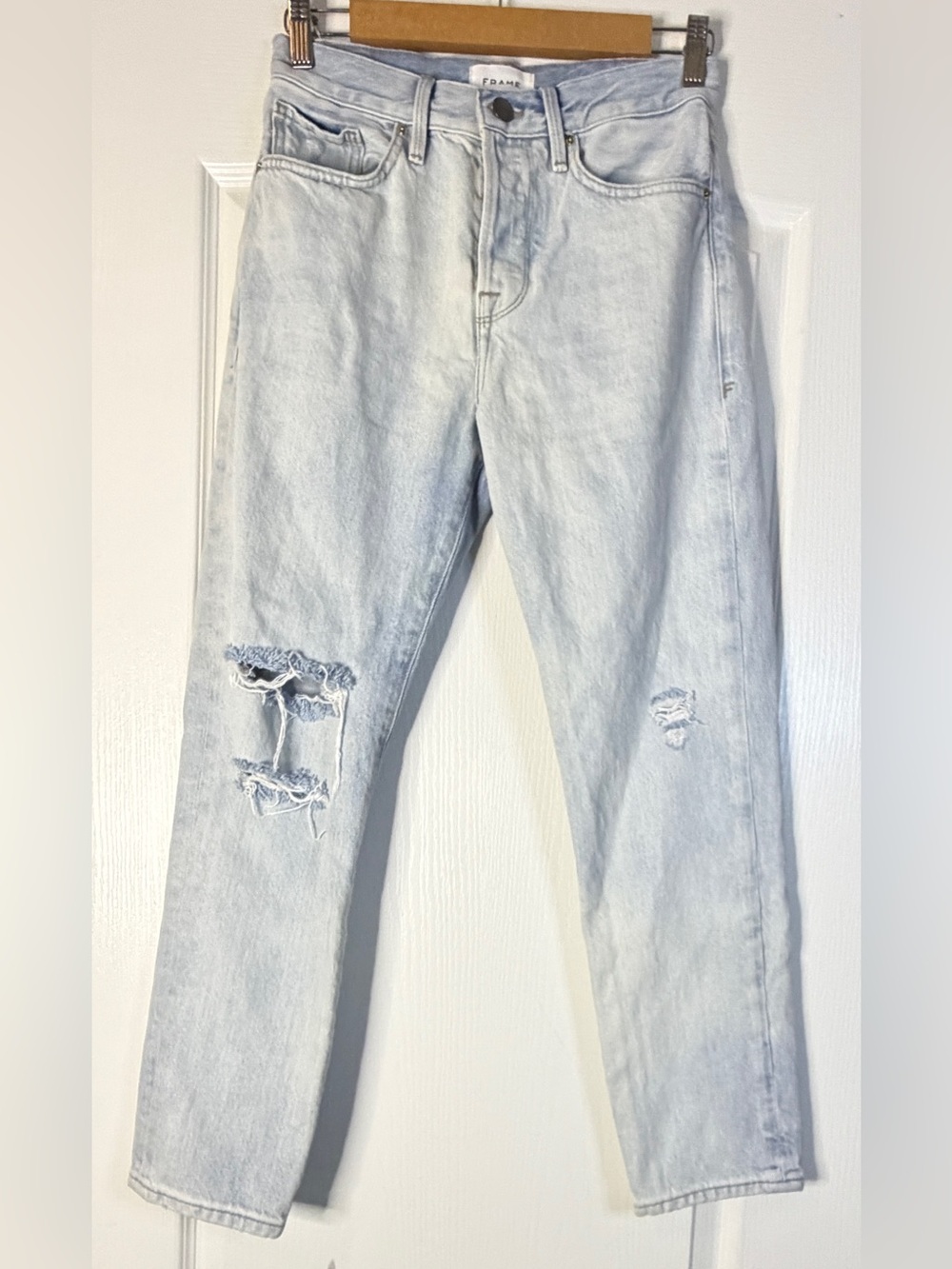 FRAME Le Original LOJ385 Ripped Jeans Size 25 Light Wash High Rise Straight Leg